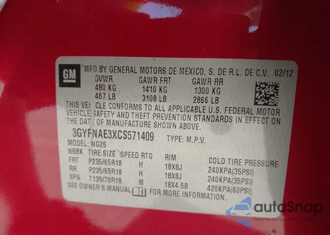 2012 Cadillac Srx Luxury Collection from USA, damaged, VIN 3GYFNAE3XCS571409